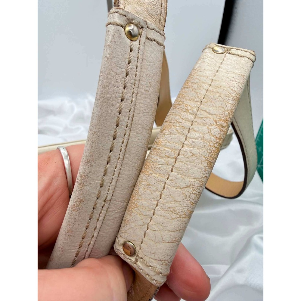 Coach Hamptons Stripe Leather Satchel Off White Brown Brass 11609 - Picture 13 of 14